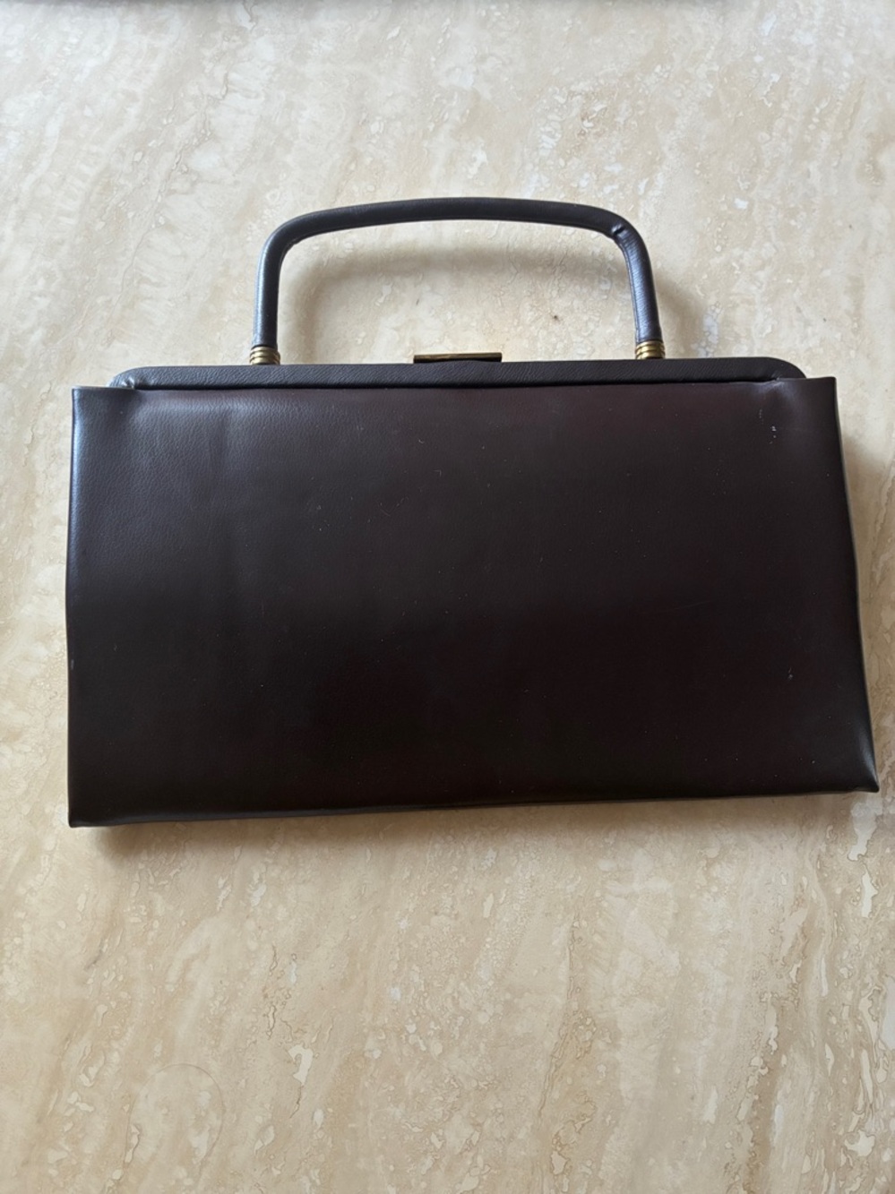 Vintage 1950s GARAY Purse Brown Retro Foldable Handle Minimalist Brass Acceny